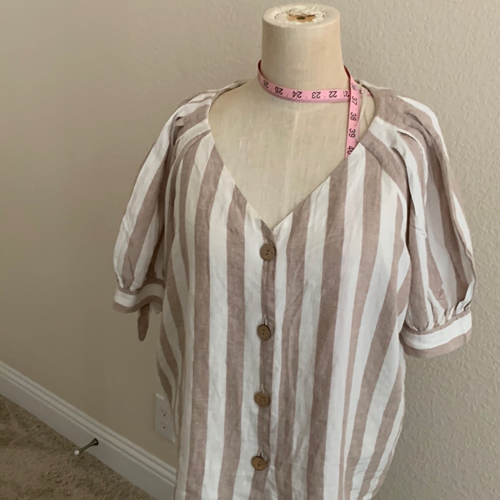 Kohls LC Lauren Conrad linen puff sleeve striped top blouse XXL
